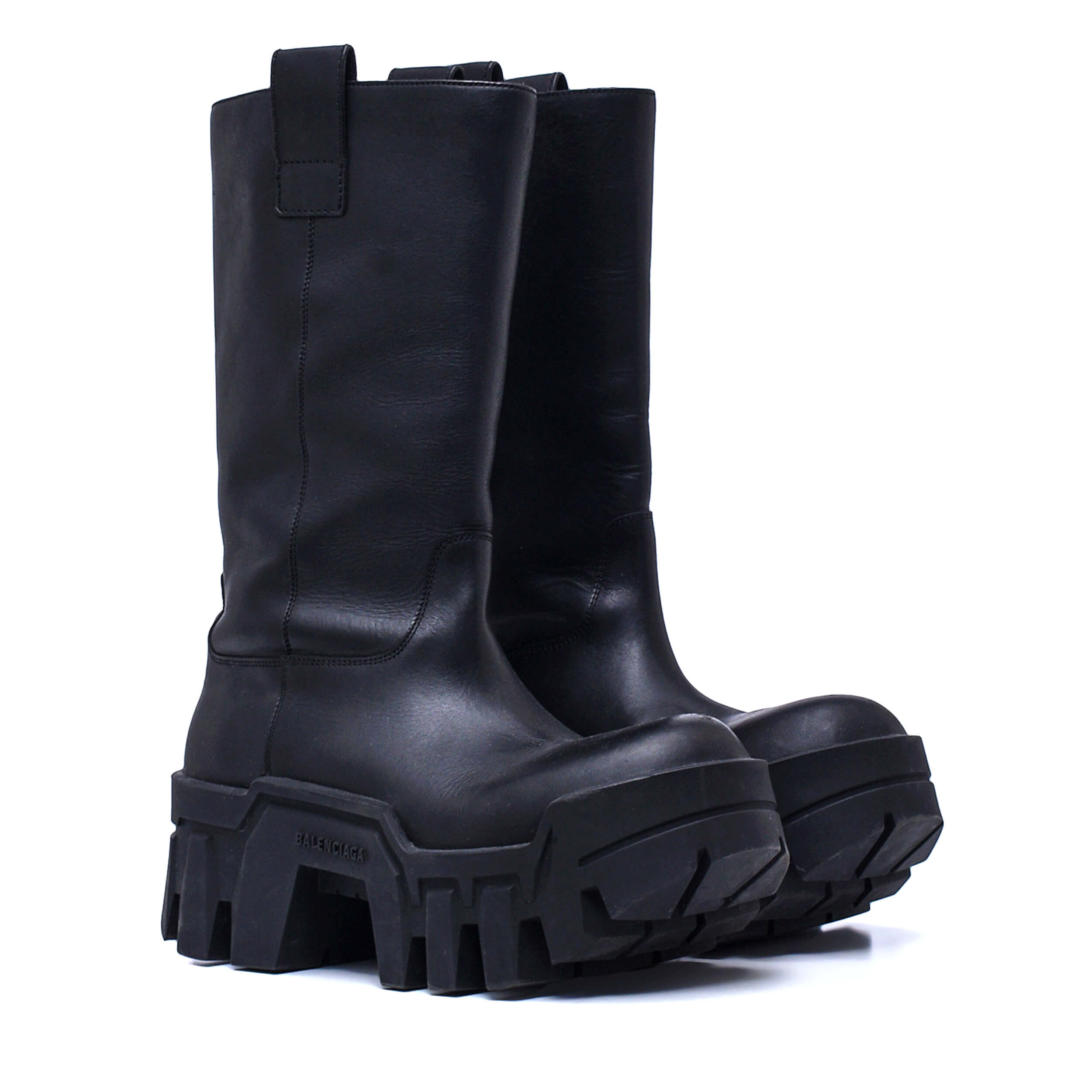 Balenciaga- Black Leather Bulldozer Boots 38